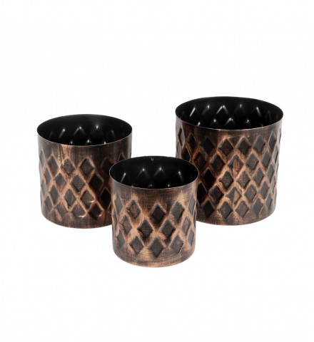Black & Gold Cross Hammered Planter Set of 3